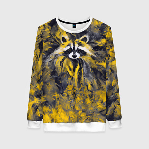 Женский свитшот Абстрактный желтый енот в стиле арт / 3D-Белый – фото 1
