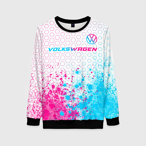 Женский свитшот Volkswagen neon gradient style: символ сверху / 3D-Черный – фото 1