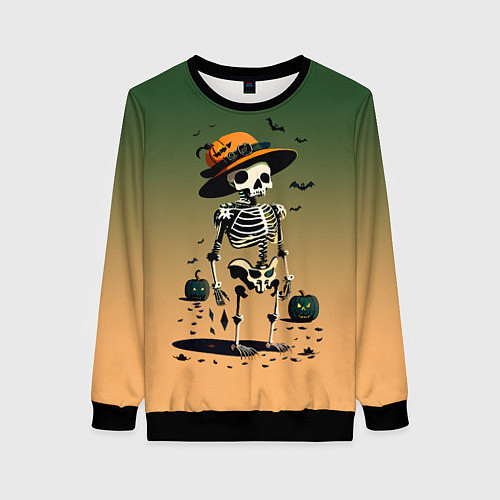 Женский свитшот Funny skeleton - halloween - neural network / 3D-Черный – фото 1