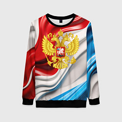 Свитшот женский Герб России на фоне флага, цвет: 3D-черный