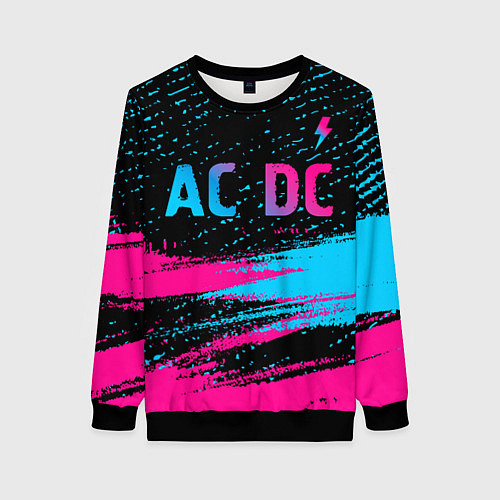 Женский свитшот AC DC - neon gradient: символ сверху / 3D-Черный – фото 1