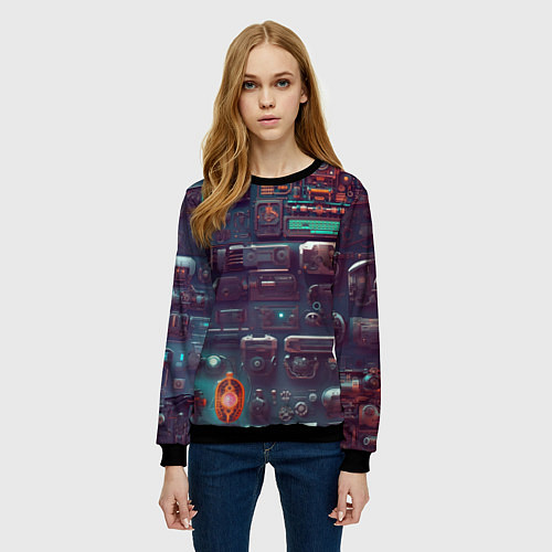 Женский свитшот Технические панели / 3D-Черный – фото 3