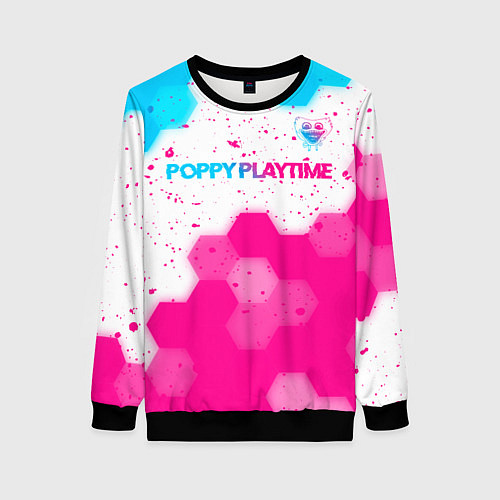 Женский свитшот Poppy Playtime neon gradient style: символ сверху / 3D-Черный – фото 1
