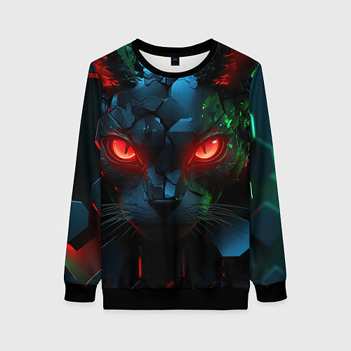 Женский свитшот Cyberpunk cat / 3D-Черный – фото 1