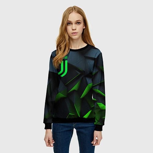 Женский свитшот Juventus black green logo / 3D-Черный – фото 3