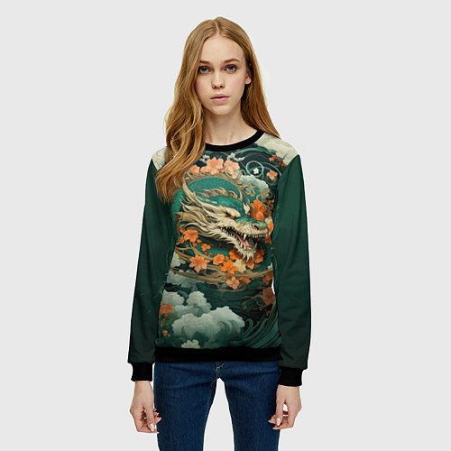 Женский свитшот Облачный дракон Irezumi / 3D-Черный – фото 3