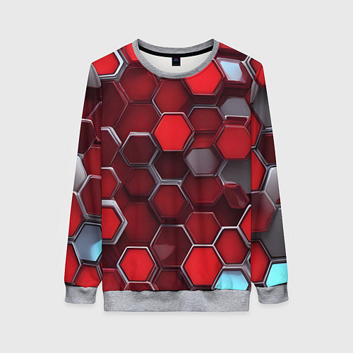 Женский свитшот Cyber hexagon red / 3D-Меланж – фото 1