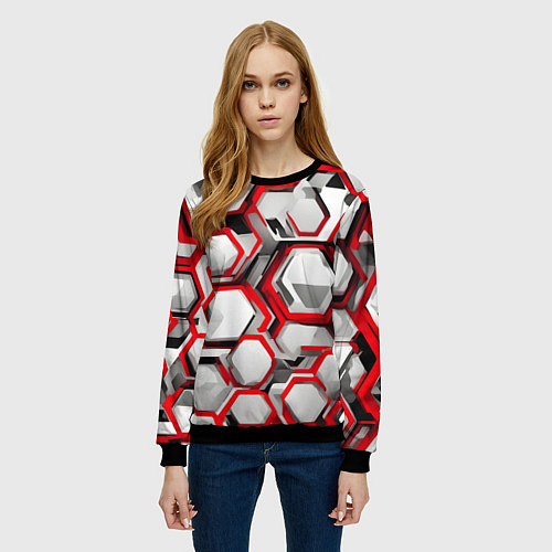 Женский свитшот Кибер Hexagon Красный / 3D-Черный – фото 3