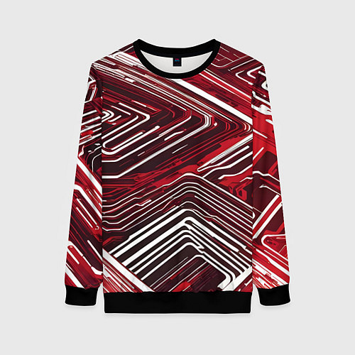 Женский свитшот Кибер линии красный-белый / 3D-Черный – фото 1