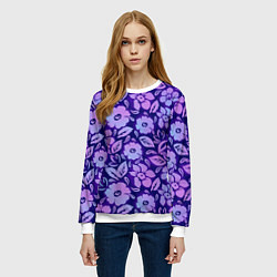 Свитшот женский Фиолетовые цветочки, цвет: 3D-белый — фото 2