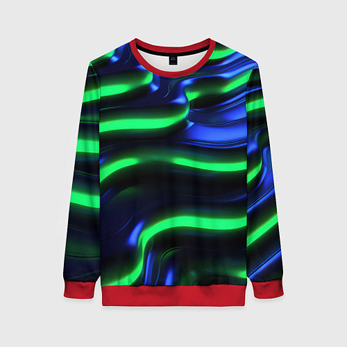 Женский свитшот Green blue lines / 3D-Красный – фото 1