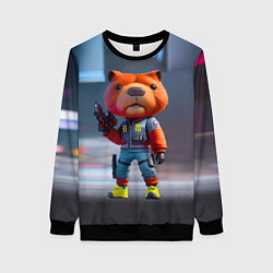 Свитшот женский Крутой капибара с пистолетом - киберпанк - нейросе, цвет: 3D-черный