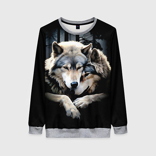 Женский свитшот Волки - молодая семья / 3D-Меланж – фото 1