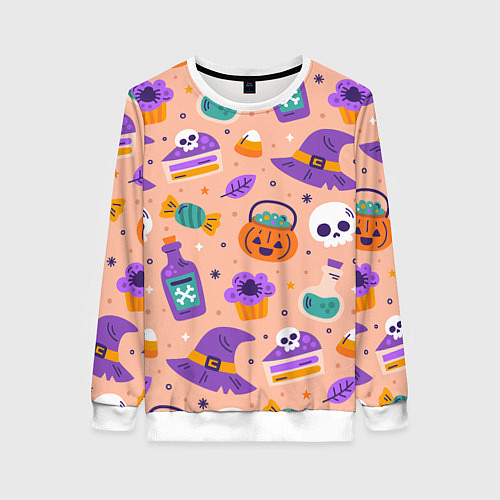 Женский свитшот Halloween skulls pattern / 3D-Белый – фото 1