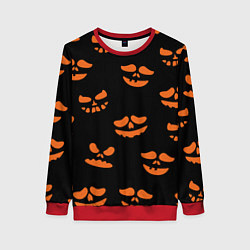 Свитшот женский Рожицы тыквы, цвет: 3D-красный