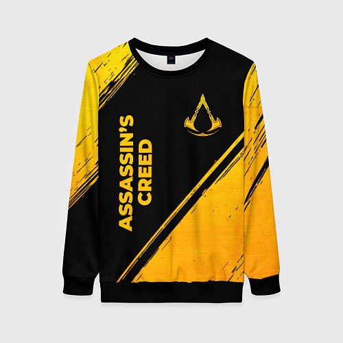Женский свитшот Assassins Creed - gold gradient: надпись, символ / 3D-Черный – фото 1