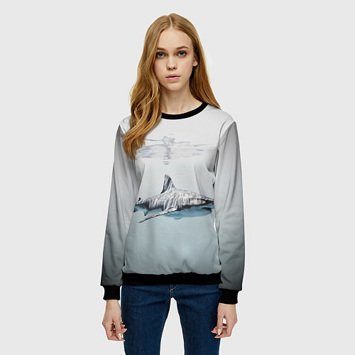Женский свитшот Акула большая белая в толще воды / 3D-Черный – фото 3