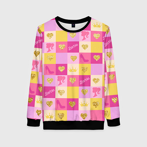 Женский свитшот Барби: желтые и розовые квадраты паттерн / 3D-Черный – фото 1