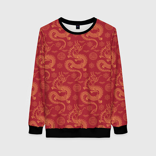 Женский свитшот Dragon red pattern / 3D-Черный – фото 1
