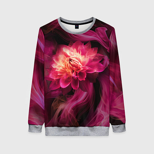 Женский свитшот Розовый цветок в огне - нейросеть / 3D-Меланж – фото 1