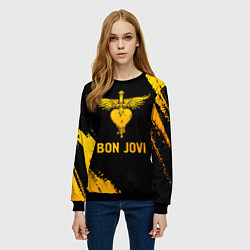 Свитшот женский Bon Jovi - gold gradient, цвет: 3D-черный — фото 2