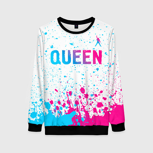 Женский свитшот Queen neon gradient style: символ сверху / 3D-Черный – фото 1