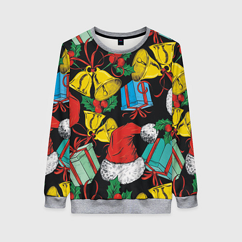 Женский свитшот Узор с рождественскими колокольчиками / 3D-Меланж – фото 1