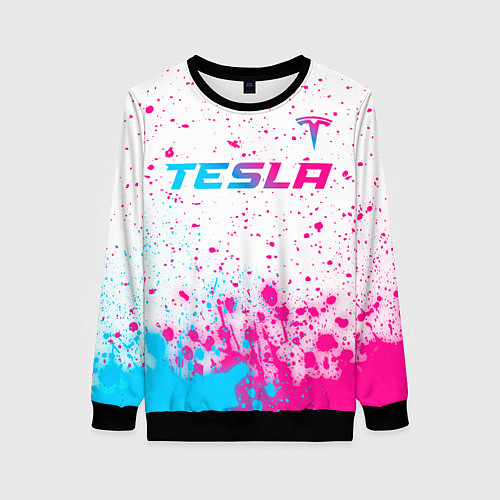 Женский свитшот Tesla neon gradient style: символ сверху / 3D-Черный – фото 1