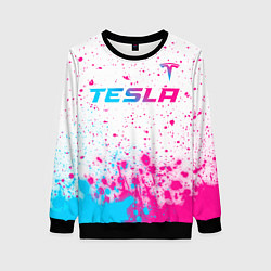 Женский свитшот Tesla neon gradient style: символ сверху