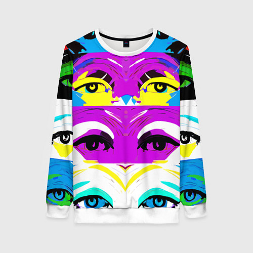 Женский свитшот Eyes - pop art - neural network / 3D-Белый – фото 1