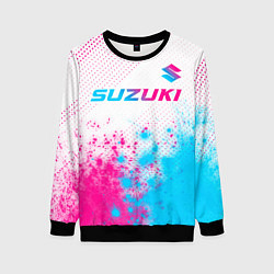 Свитшот женский Suzuki neon gradient style: символ сверху, цвет: 3D-черный