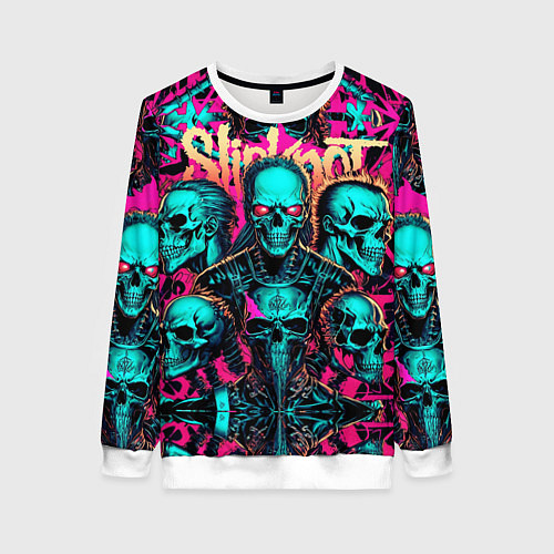 Женский свитшот Slipknot на фоне рок черепов / 3D-Белый – фото 1