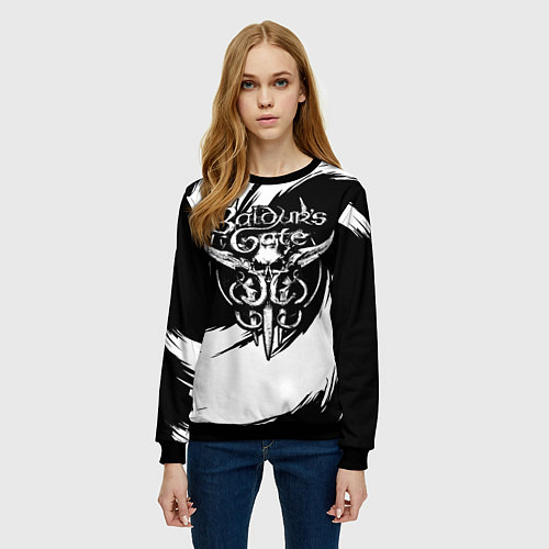 Женский свитшот Baldurs gate 3 - белые завихрения / 3D-Черный – фото 3