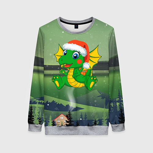 Женский свитшот Зеленый дракончик 2024 / 3D-Меланж – фото 1