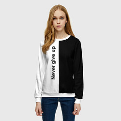 Свитшот женский Never give up мотивация, цвет: 3D-белый — фото 2