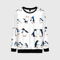 Свитшот женский Семейство пингвинов на прогулке, цвет: 3D-черный
