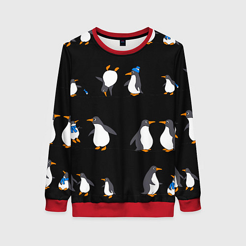 Женский свитшот Веселая семья пингвинов / 3D-Красный – фото 1