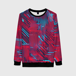 Свитшот женский Киберпанк линии синие и красные, цвет: 3D-черный