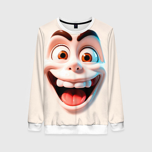Женский свитшот Сумасшедшее лицо мультяшки / 3D-Белый – фото 1