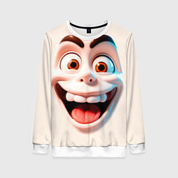 Свитшот женский Сумасшедшее лицо мультяшки, цвет: 3D-белый