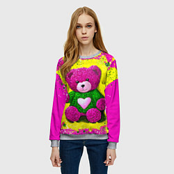 Свитшот женский Розовый мишка в свитере, цвет: 3D-меланж — фото 2