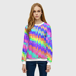 Свитшот женский Искаженные разноцветные полосы, цвет: 3D-белый — фото 2