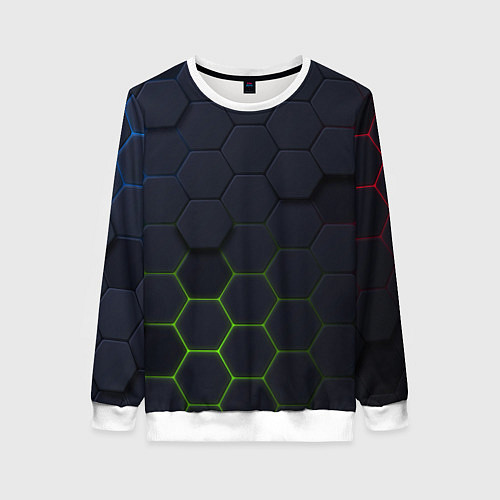 Женский свитшот Абстрактный фон чёрные соты / 3D-Белый – фото 1