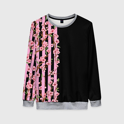Женский свитшот Сакура и полосы / 3D-Меланж – фото 1