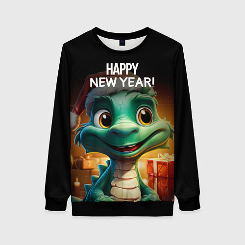 Женский свитшот Happy new year green drogon / 3D-Черный – фото 1