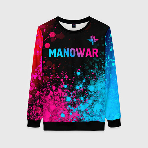 Женский свитшот Manowar - neon gradient посередине / 3D-Черный – фото 1