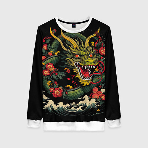 Женский свитшот Зеленый дракон / 3D-Белый – фото 1