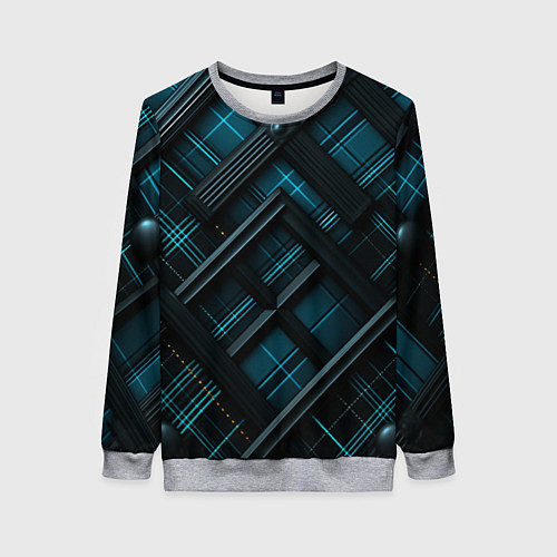 Женский свитшот Тёмно-синяя диагональная клетка в шотландском стил / 3D-Меланж – фото 1