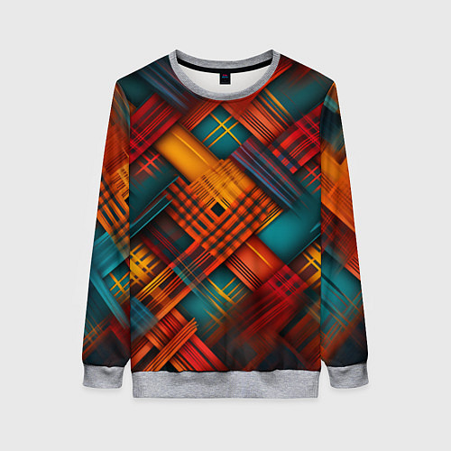 Женский свитшот Разноцветная клетка в шотландском стиле / 3D-Меланж – фото 1