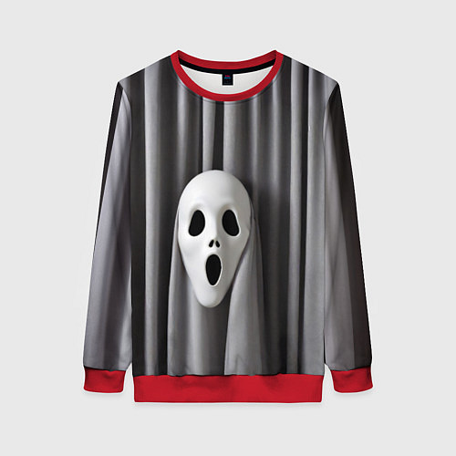 Женский свитшот Маска призрака и серые шторы / 3D-Красный – фото 1